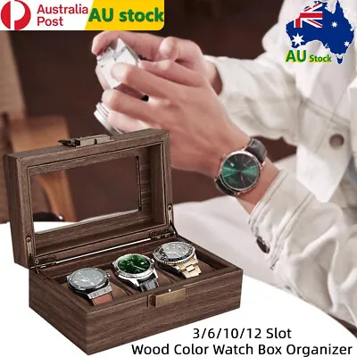 Wood Color Watch Box Organizer 3-12 Slot Vintage Buckle Watch Case PU Leather AU • $52.39