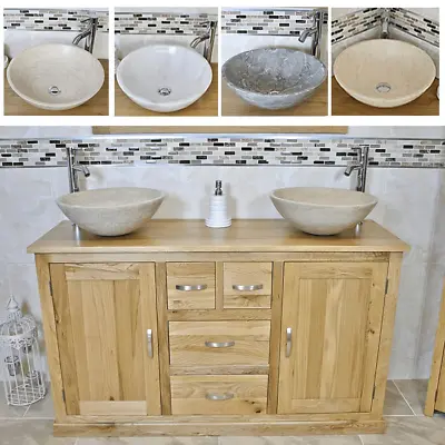 Bathroom Vanity Unit | Solid Oak Cabinet Wash Stand With Stone Basin 603SBCX2 • £826.26