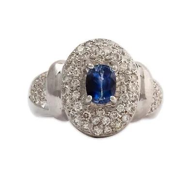Vintage 14k* White Gold Ceylon Sapphire Diamond Statement Ring 6 • $1094