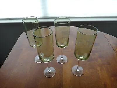 Vintage Glass Stemware Mamma Ro 4 Green Champagne Glasses • $14.95