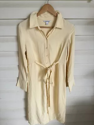 COUNTRY ROAD Dress Womens Sz 8 Pale Yellow Button Up Collared Shirt Midi Tie Up • $35