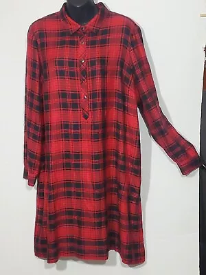 J. Jill Medium Red Black Plaid Long Sleeve 1/3 Button Down Shirt Dress • $35