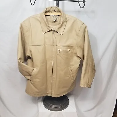 Duke Haband Men Large Jacket Tan Real Leather Zip-up Casual Dress Western Farm • $27.95