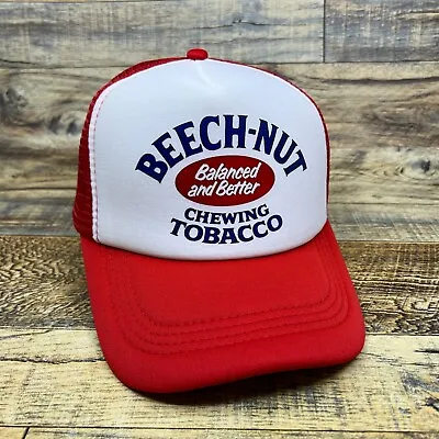 Beech Nut Chewing Tobacco Mens Trucker Hat Red Snapback Vintage Ad Logo Ball Cap • $19.99