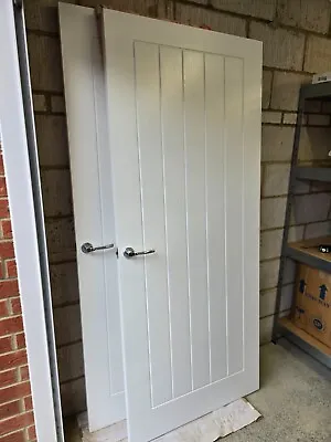 Pair Of Solid Cottage White Woodgrain Effect Internal Doors Inc New Handles • £50