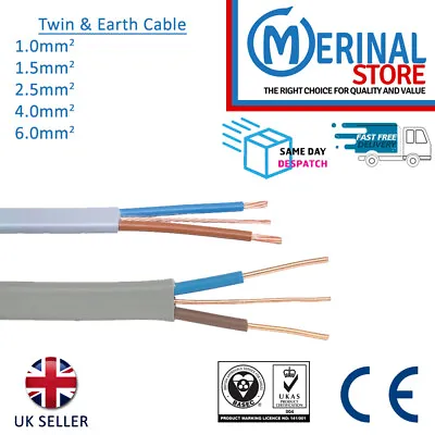 Twin And Earth T&E Cable 3 Core & Earth Wire Electric Socket Cooker Mains Wire • £61.20