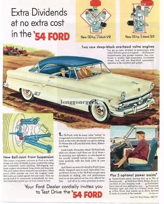 1954 FORD Crestline 2-door Coupe Sandstone White Cadet Blue Art Vintage Ad  • $8.95