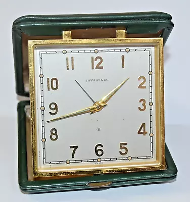 Vintage Tiffany & Co. 8 Day Swiss Angelus Travel Alarm Clock Green Leather Case • $28