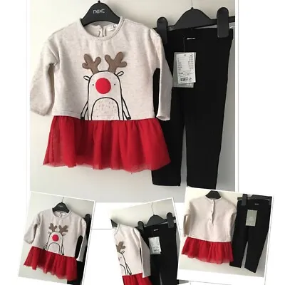 Next Exc U Baby Girls Xas Reindeer Tunic Tutu & New Tags H&M Leggings 9-12 Mon • £7.95