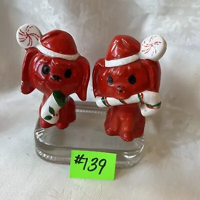 $19.99 • Buy Vintage Christmas Salt & Pepper Shaker Set - Red Dogs With Peppermint Candy