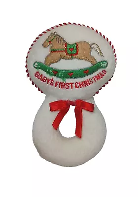 VTG EDEN Baby's First Christmas PLUSH Rattler Embroidered Rocking Horse Logo • $28.87