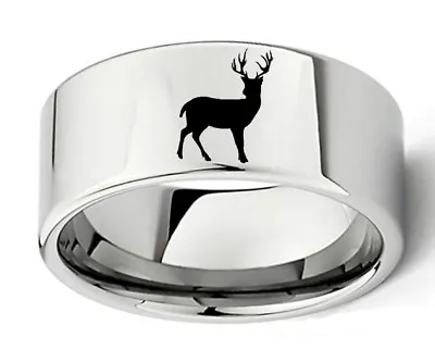 10mm Christmas Gifts Elk Deer Logo Band Stainless Steel Rings Size 6-13 • $4.99