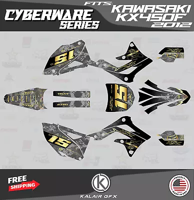 Graphics Kit For KAWASAKI KX450F (2012) KX 450F Cyberware Series - Gold • $222.55