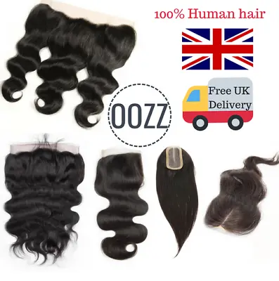  UK Brazilian Lace Silk Frontal Human Hair Closure Straight Natural Body Wave  • £45.99