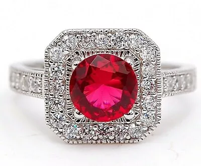2CT Ruby & White Topaz 925 Solid Sterling Silver Ring Jewelry Sz 6 N2-6 • $11.99