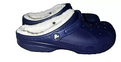 Crocs Navy Blue Faux Fur Fleece Lined Dual Comfort Clogs Size Mens 10 Womens 12 • $25