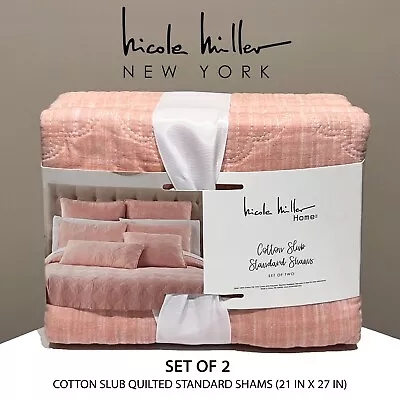 SET OF 2 - New Nicole Miller Diamond Quilted Standard Cotton Shams Peach Pink • $39.99