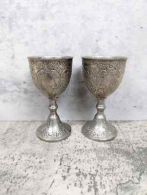 Vintage Pair Corbel & Co Silver Plated Wine Goblet Glasses 5  Tall Silverplate • $33.96