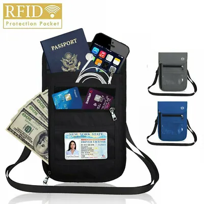 RFID Blocking Passport Holder Travel Wallet Bag Security Neck Pouch Anti-theft • £9.40