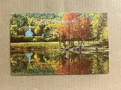 Postcard Montevideo Minnesota MN Scenic Greetings Church Fall Trees Colors • $4.99