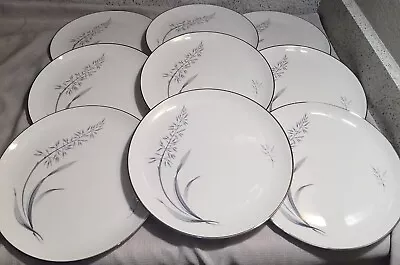 9 Vtg Westport Fine China Nivara 10  Dinner Plates Gray Leaves & Sprigs Platinum • $29.95