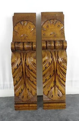 11  Antique French Carved Oak Wood A Pair Corbel Pillars Wall Brackets Salvage • $162
