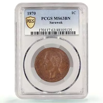 Malaysia Sarawak 1 Cent Regular Coinage Rajah Brooke MS63 PCGS Copper Coin 1870 • $299.57