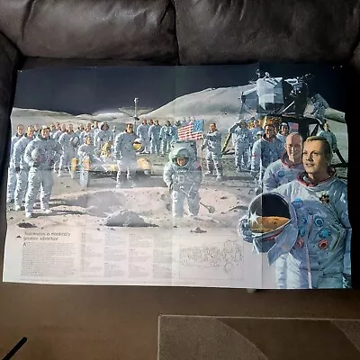 Vintage 1973 National Geographic Moon Landing Poster Apollo Teammates In Mankind • $16.88