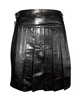 Men Costumes Kilt Black Leather Full Pleated Utility Gladiator LARP • $94.99