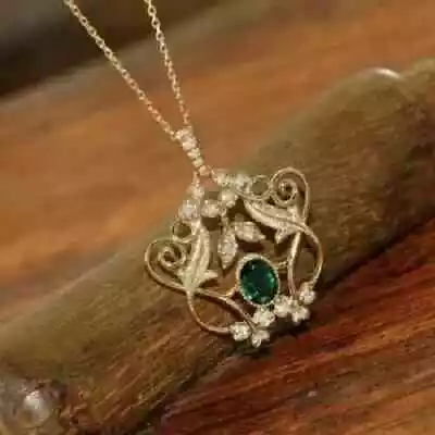 3Ct Oval Cut Green Emerald Vintage Pendant 14K Yellow Gold Plated Free Chain • $98.34