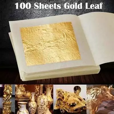 😍 100 Sheets DIY Gold Foil Leaf Gilding Handicrafts Paper Decoration Crafts B • $10.24