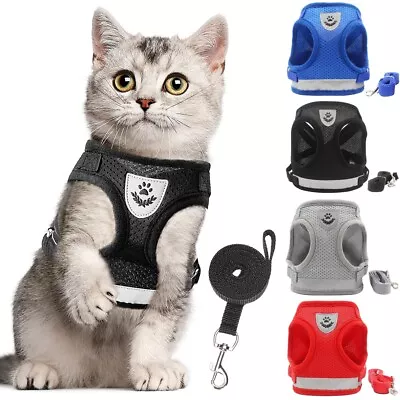 Small Pet Dog Cat Puppy Harness Lead Reflective Breathable Soft Mesh Vest Grey • £5.99