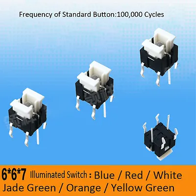 6 X 6 X 7mm LED Illuminated Switch Momentary Push Button Tactile SPST Micro PCB • £27.59