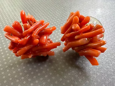 Vintage Genuine Salmon Coral Branch EARRINGS Screw Back Cluster Circa 1930 • $15.90