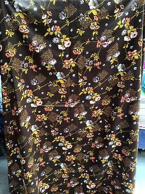 Vintage 70’s Satin Brown Yellow Orange Floral Dress Fabric 115cm X 270cm Unused • £22