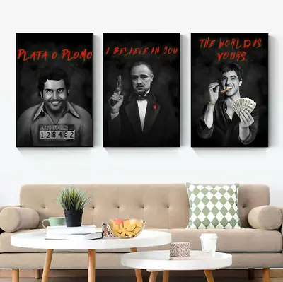 Mafia Legends Canvas Posters - Scarface Escobar Godfather Wall Art • $20.99