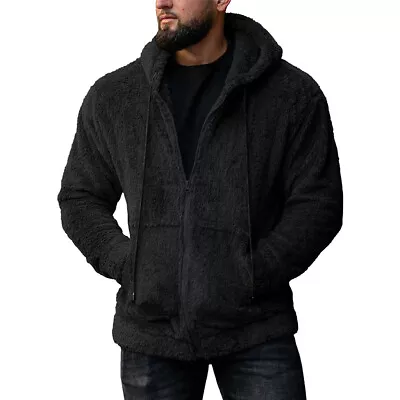 Men Warm Fur Lined Casual Coat Outwear Winter Fleece Jacket Up Hooded Hoodie* • £25.33