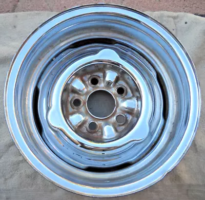 VINTAGE 15 X 6 CHROME REVERSE STEEL WHEEL. 5 X 4.5 .  3  BACKSPACE. MADE IN USA • $149.99