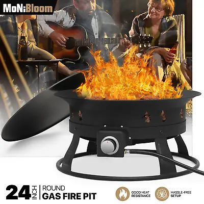 24  Portable Outdoor Propane Gas Round Fire Pit 52000 BTU Patio Fireplace W/Lid • $140.99
