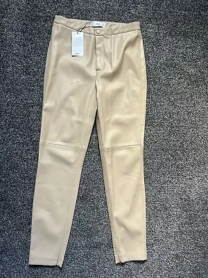 Women’s Beige Leather Mango Pants Trousers Size Small • £5