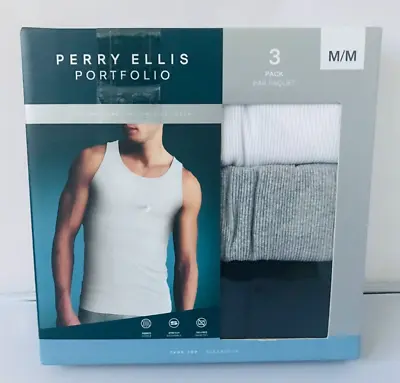 Perry Ellis Portfolio 3 Pk Cotton Blend Tank Tops White Gray Black M • $24.90