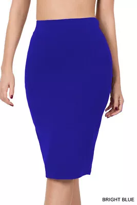 Womens Pencil Skirt Cotton Stretch Elastic Waist High Waisted Knee Length Office • $12.99