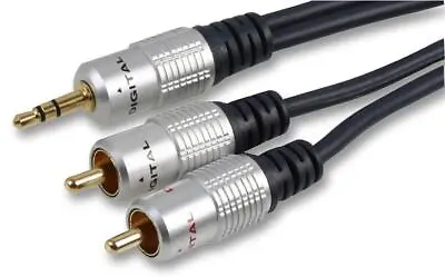 3.5mm Jack To 2 X RCA Phono - 1m Shielded OFC Aux Mini Twin Phono Audio Lead • £3.99