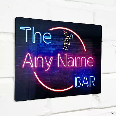 £11.99 • Buy PERSONALISED NEON EFFECT Bar Sign Metal Tin Plaque Man Cave Shed Garage Home Pub