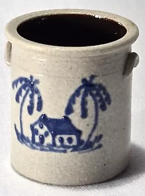 Vernon Pottery Dollhouse Gray/blue Miniature Stoneware Storage Crock 1:12 • $39