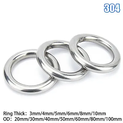 £1.62 • Buy A2 Stainless Steel Metal O Ring Welded Round Wire Dia 3/4/5/6/8/10mm OD 20-100mm
