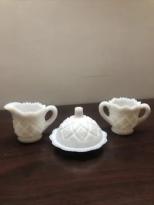 Westmoreland Paneled Grape Milk Glass Creamer And Sugar Small Set • $26.99