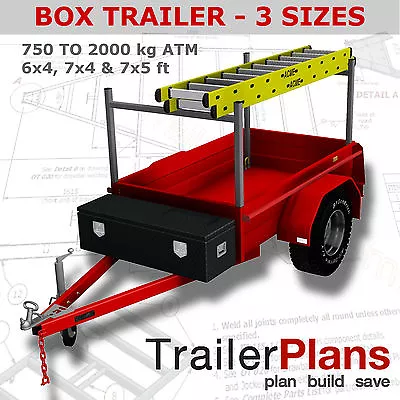 Trailer Plans - BOX TRAILER PLANS - 3 Sizes - 6x4 7x4 & 7x5ft - Plans On USB  • $76.80