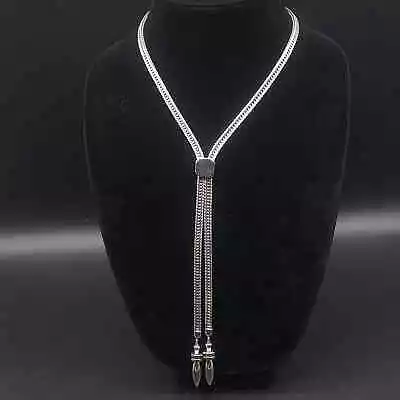 Monet Chunky Silver Tone Bolo Tie Necklace Vintage Costume Jewelry • $50