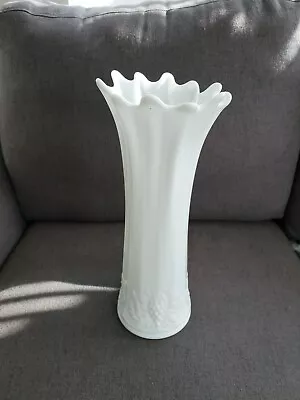 Westmoreland Paneled Swung Glass 13  Tall Vase - Milk Glass Grapes • $25